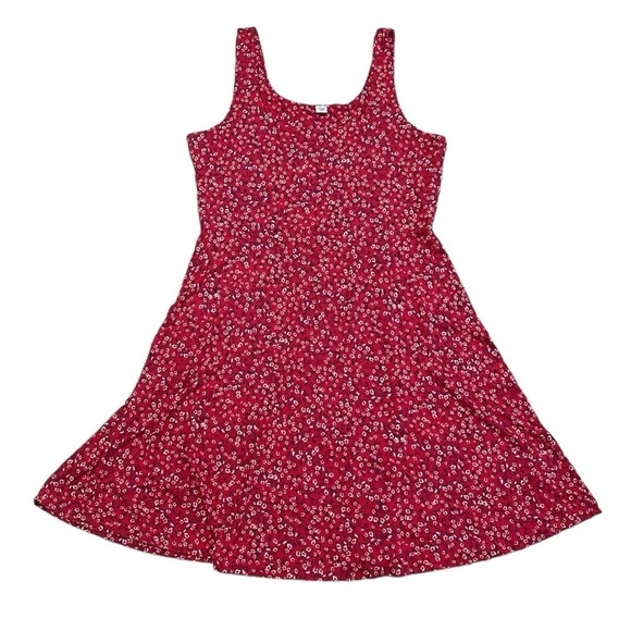 Old Navy Dress Women's L Large Red Floral Sleeveless Square Neck A-Line Midi - Picture 4 of 16
